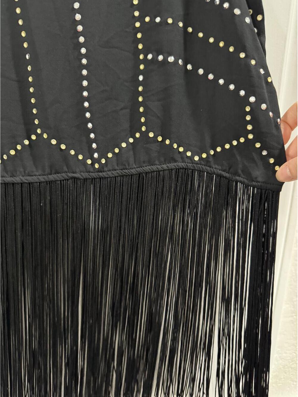 H&M Divided Black Studded Fringe Tank Top Boho Western Festival Size 8 - Picture 4 of 9